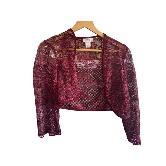 SALLY WIne / Burgundy DRESS with lace jacket SIZE M - Picture 3 of 13